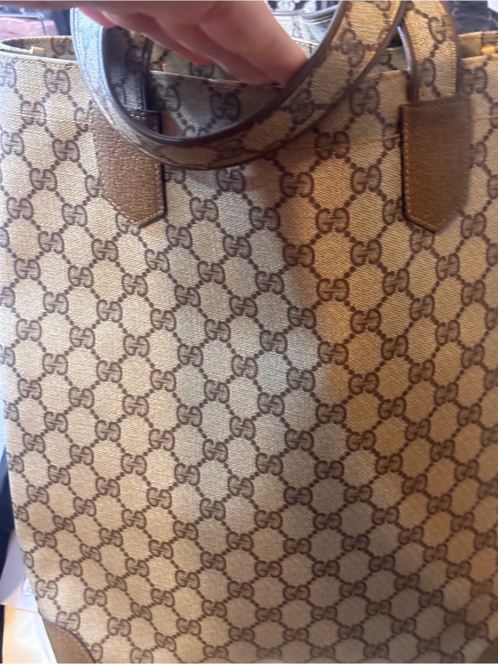 Vintage Gucci GG Monogram Canvas Tote with Brown Leather Trim - Picture 2 of 13